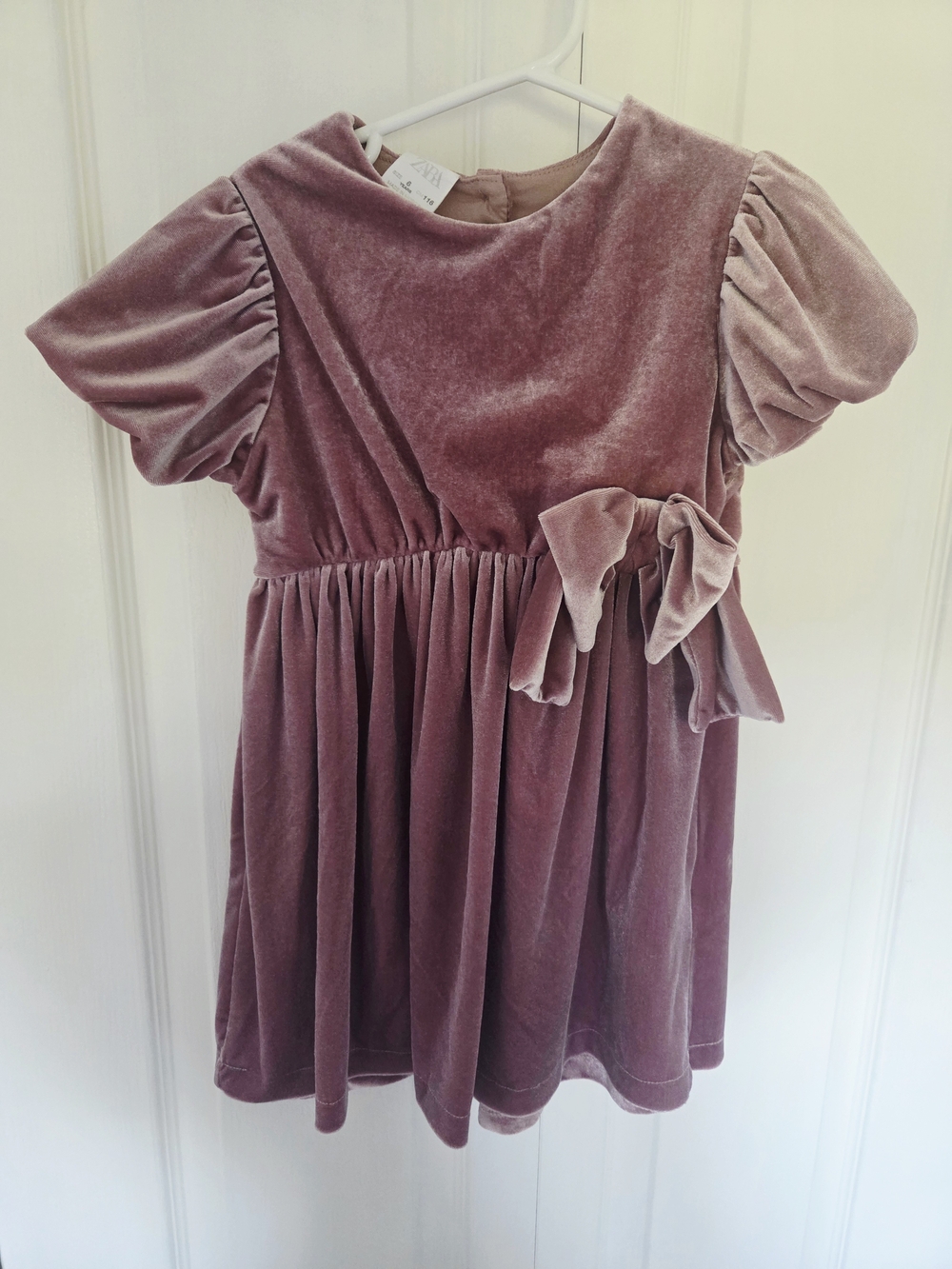 Zara Velvet Bow-Detail Girls' Dress - Mauve Pink